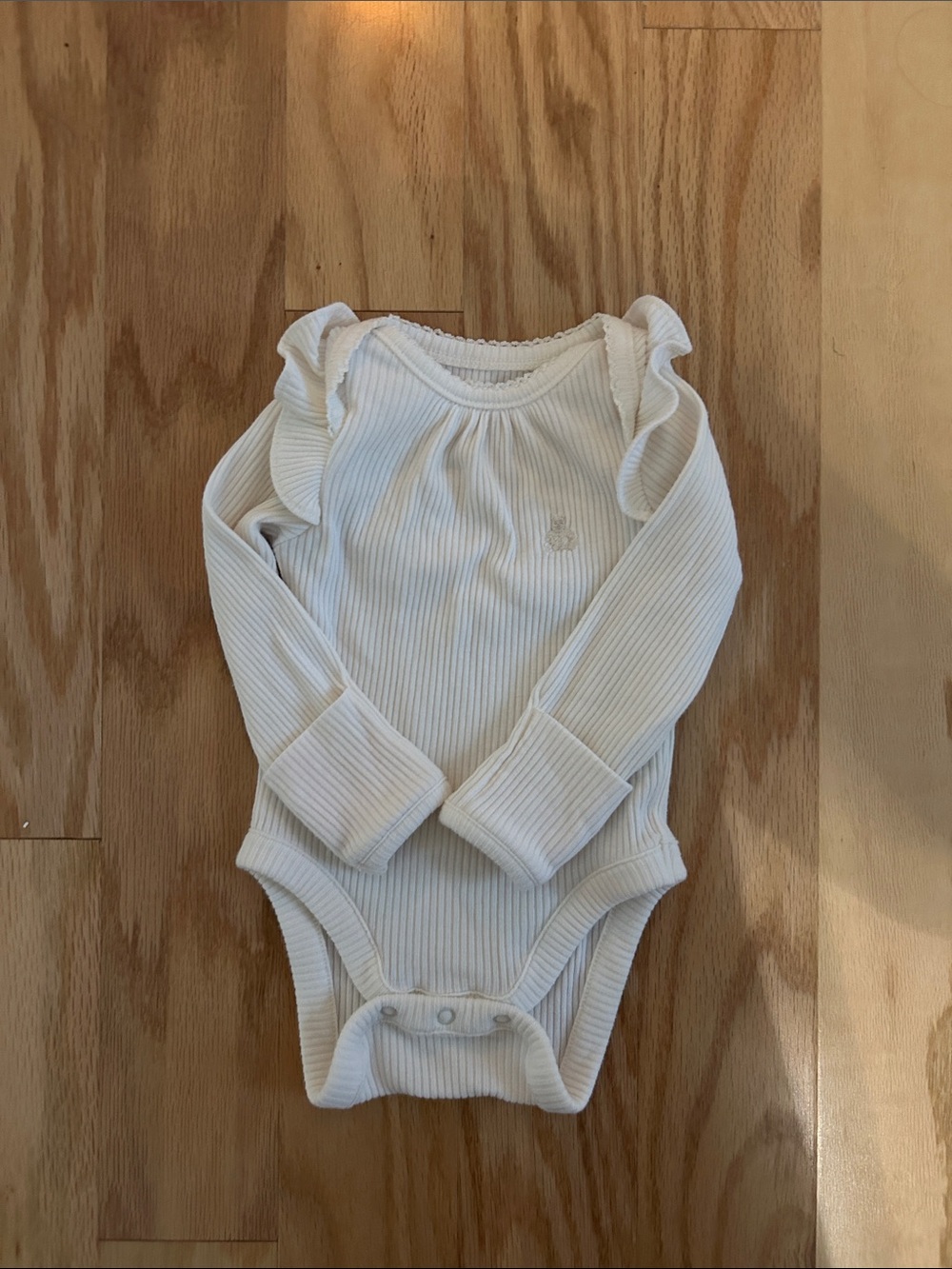GAP Cream Ribbed Long-Sleeve One-Piece with Ruffle Shoulders